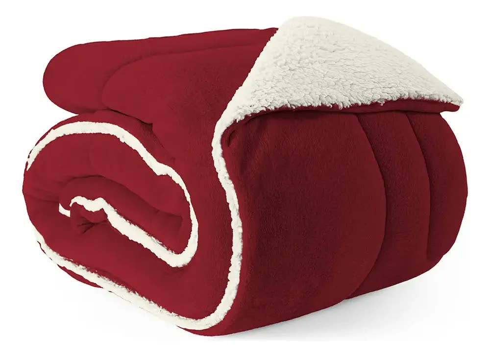 Coberdrom Sherpa Casal Queen Grosso Super Quente Cor Vermelho LuckBaby