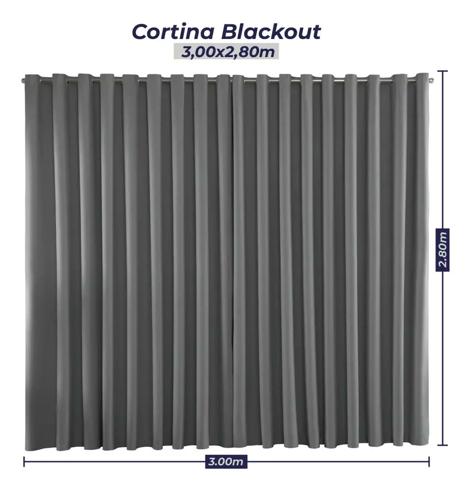 Cortina Blackout Em Tecido 3,00x2,80 Corta Luz Cor Cinza