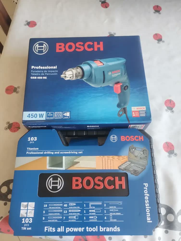 foto de Furadeira De Impacto 3/8 10mm Gsb 450 Re Bosch Com Jogo De Brocas Bits 103 Profissional Peças