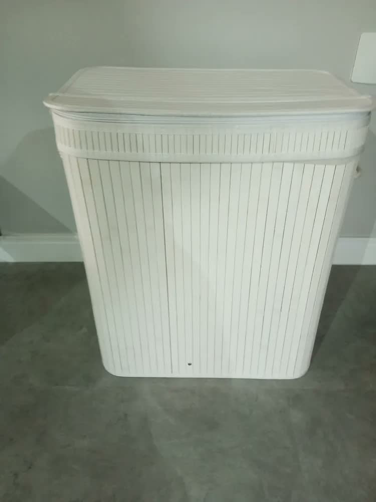 foto de Cesto de Roupas Com Divisória Roupeiro Bambu Artiko Pratic+ Organizador Com Tampa 105L Branco