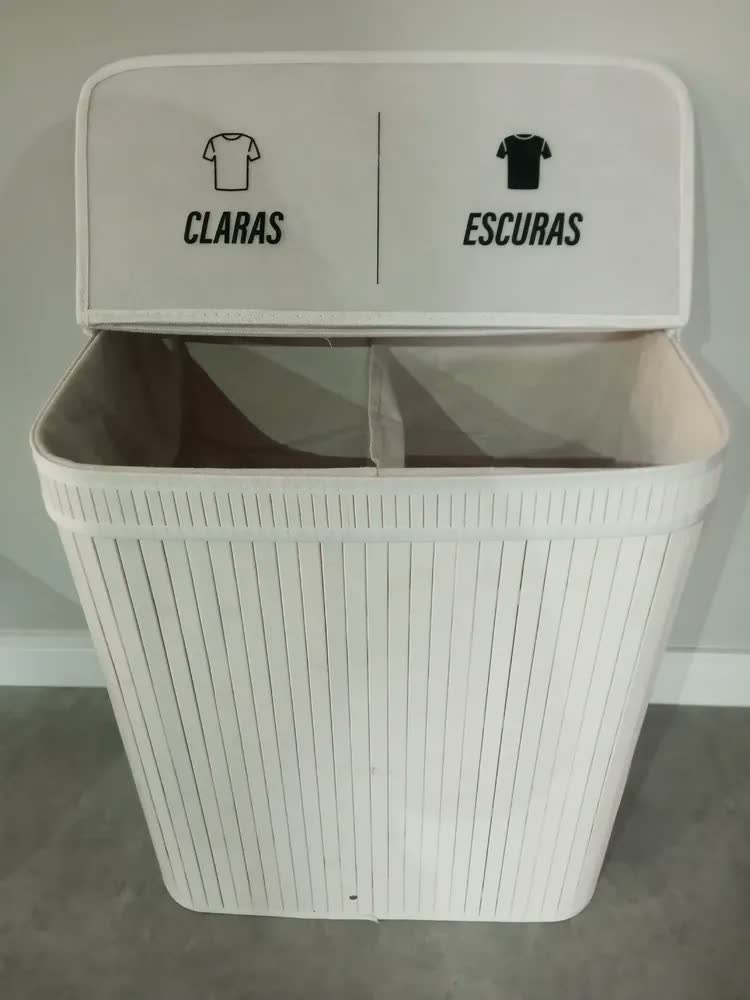 foto de Cesto de Roupas Com Divisória Roupeiro Bambu Artiko Pratic+ Organizador Com Tampa 105L Branco
