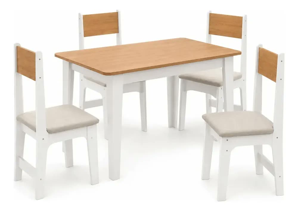 foto de Conjunto de Jantar Sonetto Móveis Mesa Retangular 4 Cadeiras Modernas Branco/Mel