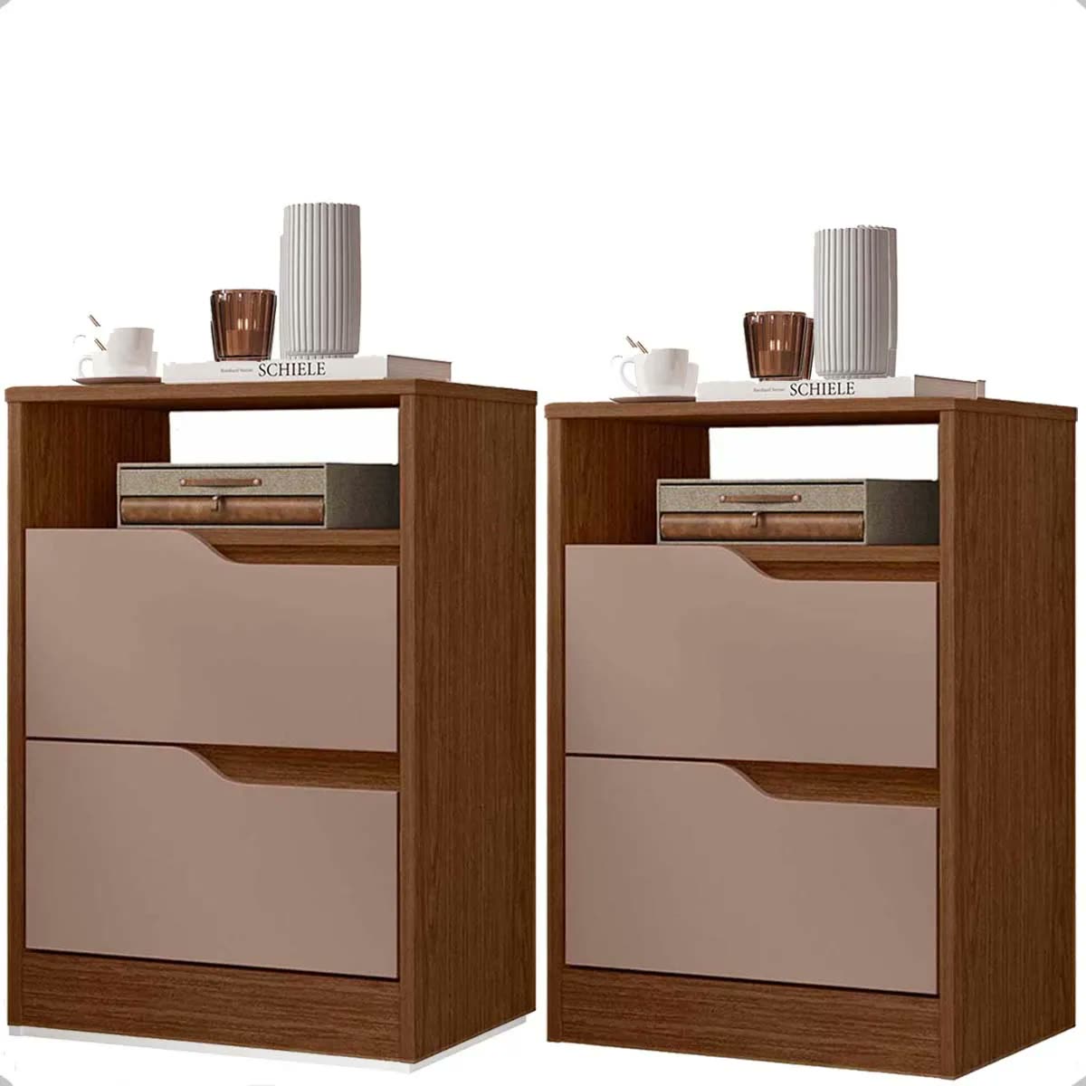 Mesa Cabeceira Criado Lateral Cama 2 Gavetas Kit 2 Peças