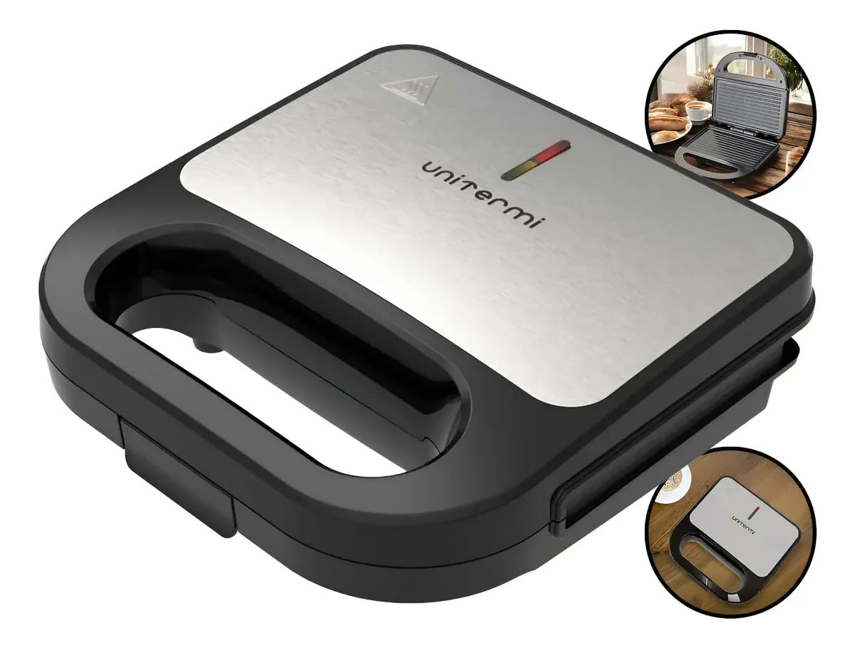 Sanduicheira E Grill Elétrica 750w C/ Alça Grelha Antiaderente Inox Sanduíches Carnes Lanches