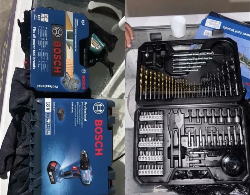 foto de Furadeira Parafusadeira De Impacto 18v Bateria Bosch Gsb 183li + Jogo De Brocas Bits Profissional 103 Peças