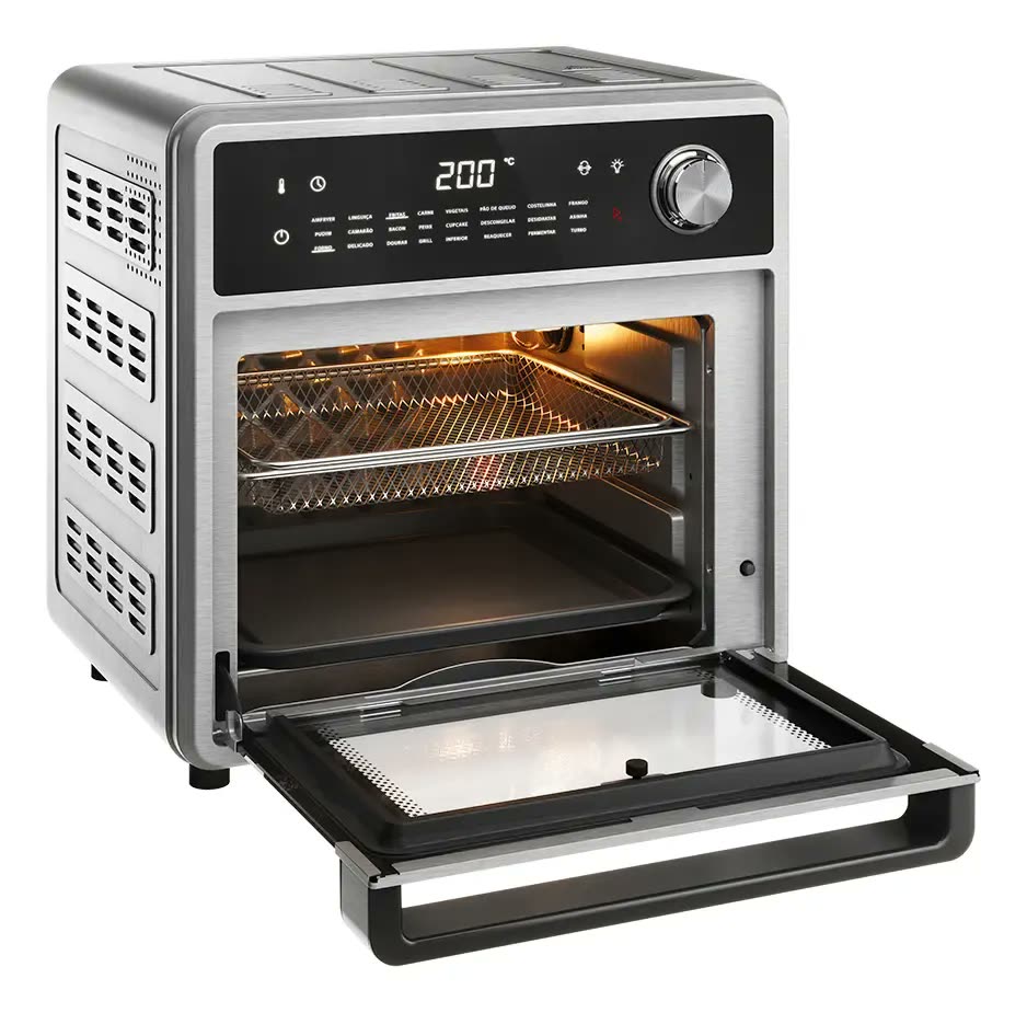 Forno Fryer Dako Inox 2 Em 1 Com Painel Digital 15 Litros 24 Funções e 1600W 220V