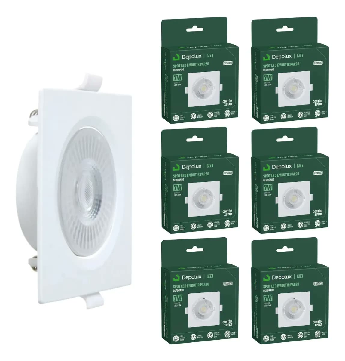 foto de Kit 6 Spot Led 7w Embutir Quadrado Direcionável 110/220v