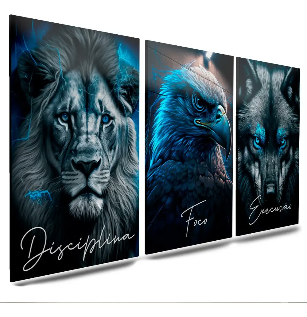 foto de Quadros Decorativo Sala Quarto Leão Águia Lobo Motivacional