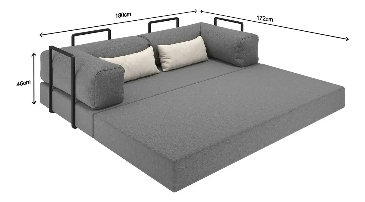 foto de Sofá 2 Lugares Buble Espumática Com Metal Preto 180cm Cama