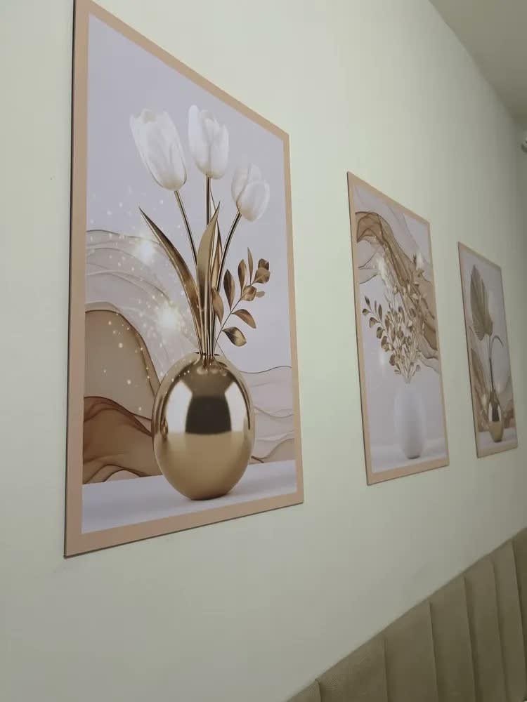 foto de Quadros Decorativos Luxuoso Flores Brancas Douradas 122x60
