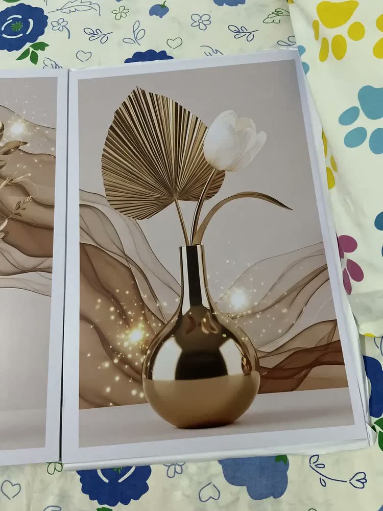 foto de Quadros Decorativos Luxuoso Flores Brancas Douradas 122x60