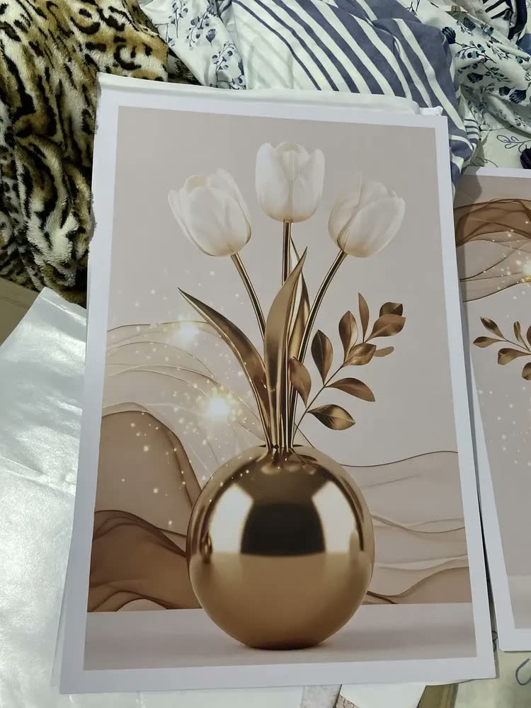 foto de Quadros Decorativos Luxuoso Flores Brancas Douradas 122x60