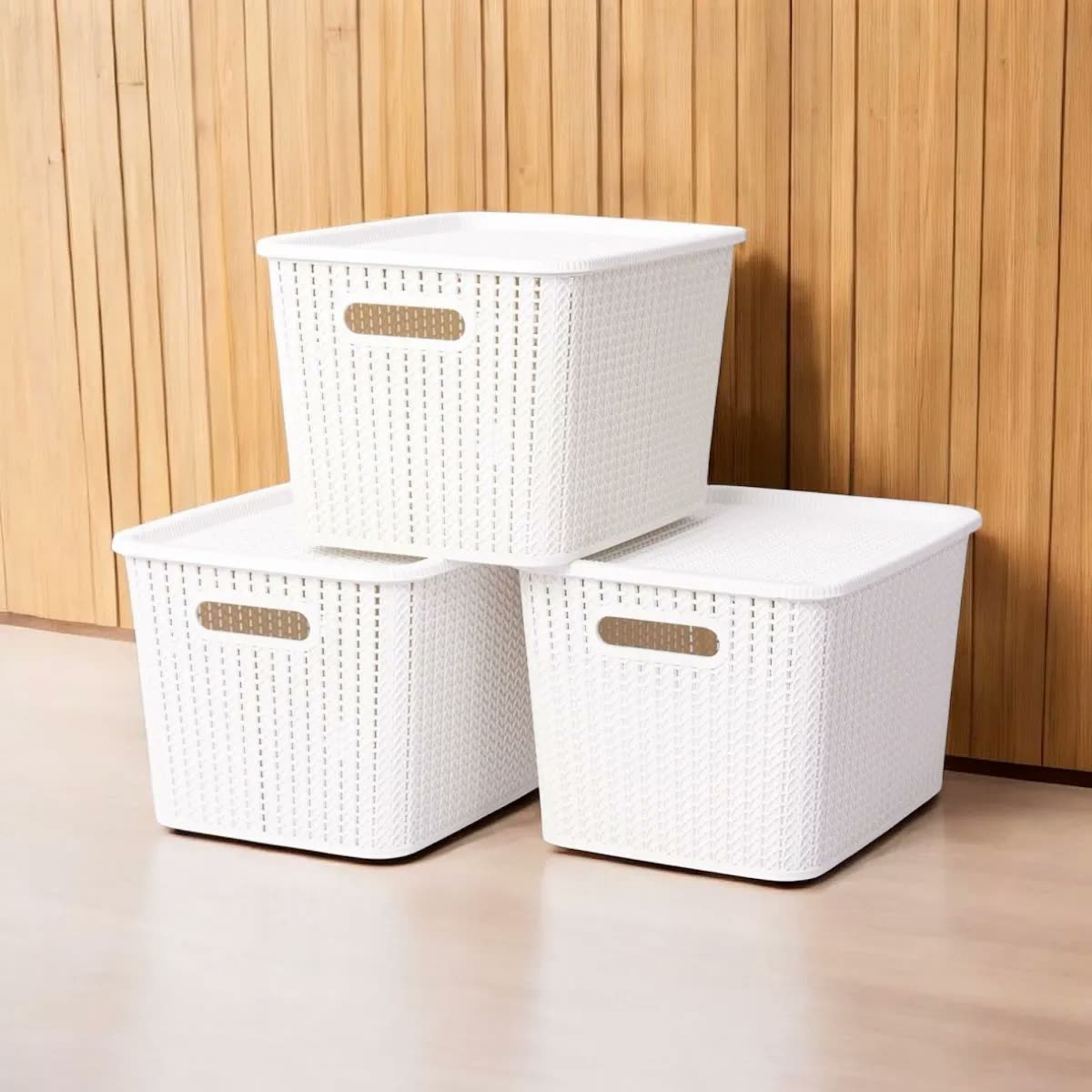 3 Caixa Organizadora Rattan 20 Litro Grande Multiuso Tampa