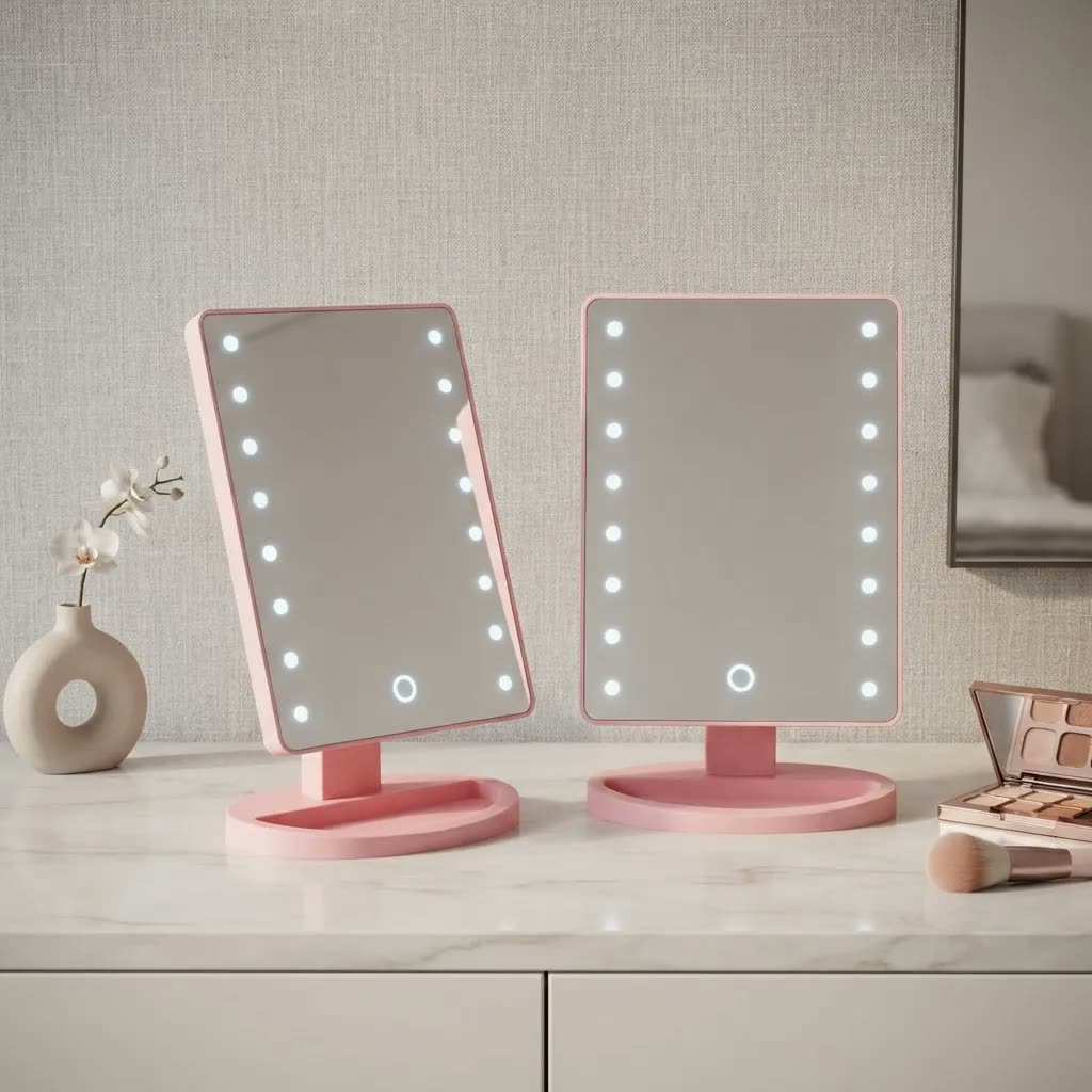Espelho Para Maquiagem Luz Led Usb E Pilhas De Mesa Portátil