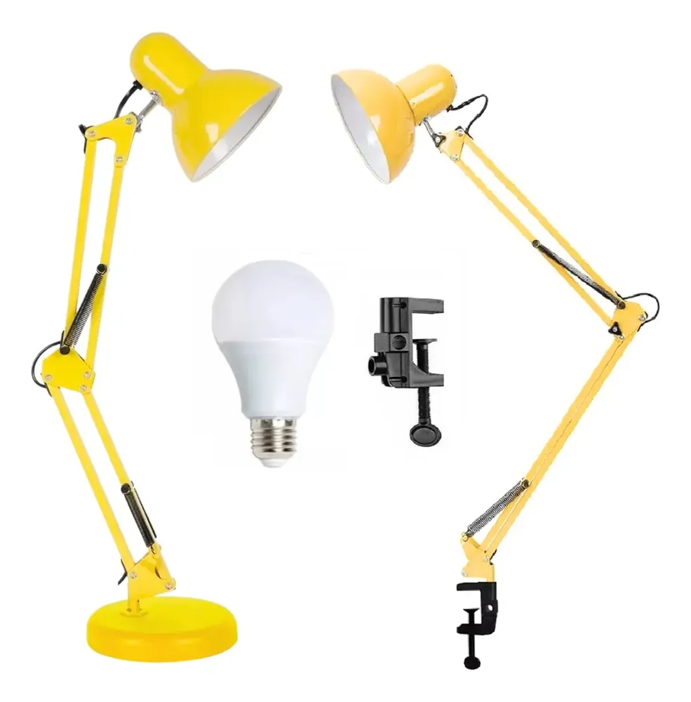 Luminária Mesa 2x1 Pixar Abajur Base Garra + 1 Lâmpada Led