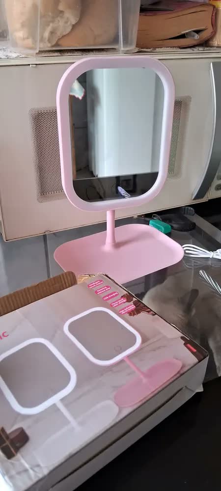 foto de Espelho De Mesa Led Touch - Rosa / Branco