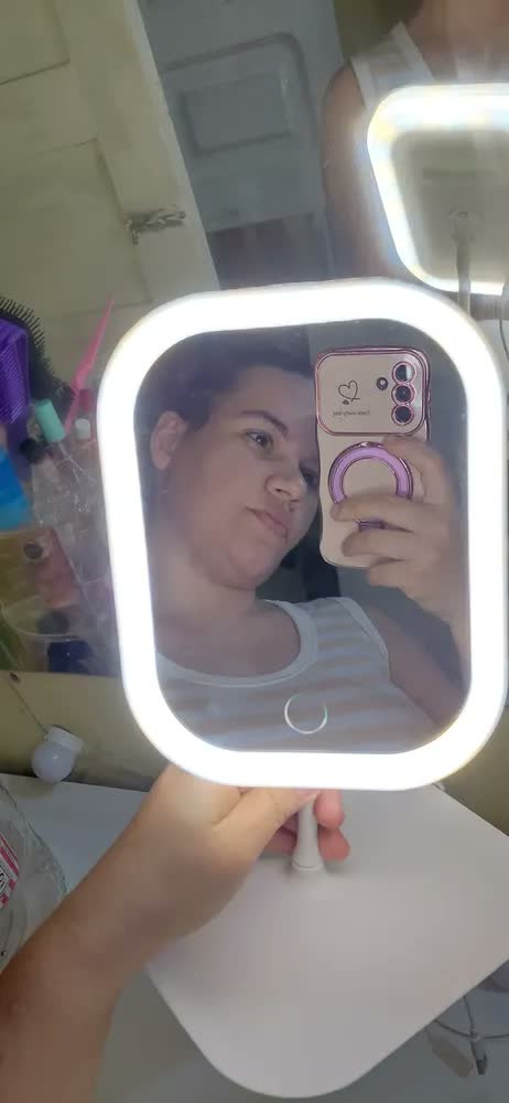 foto de Espelho De Mesa Led Touch - Rosa / Branco