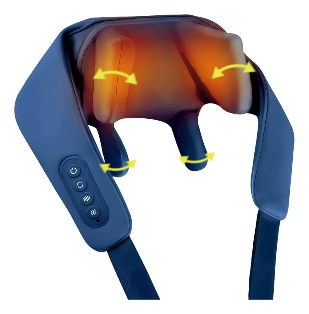 foto de Massageador de Pescoço Elétrico Shiatsu Sem Fio 6d - Relaxmedic Cor Azul-marinho