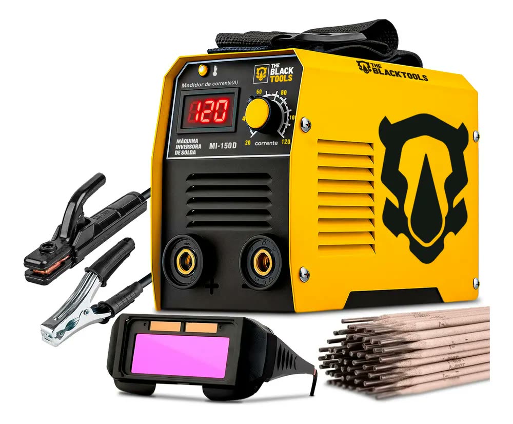 Máquina Inversora De Solda Mma Mi150d 120a Com Eletrodo E Óculos The Black Tools