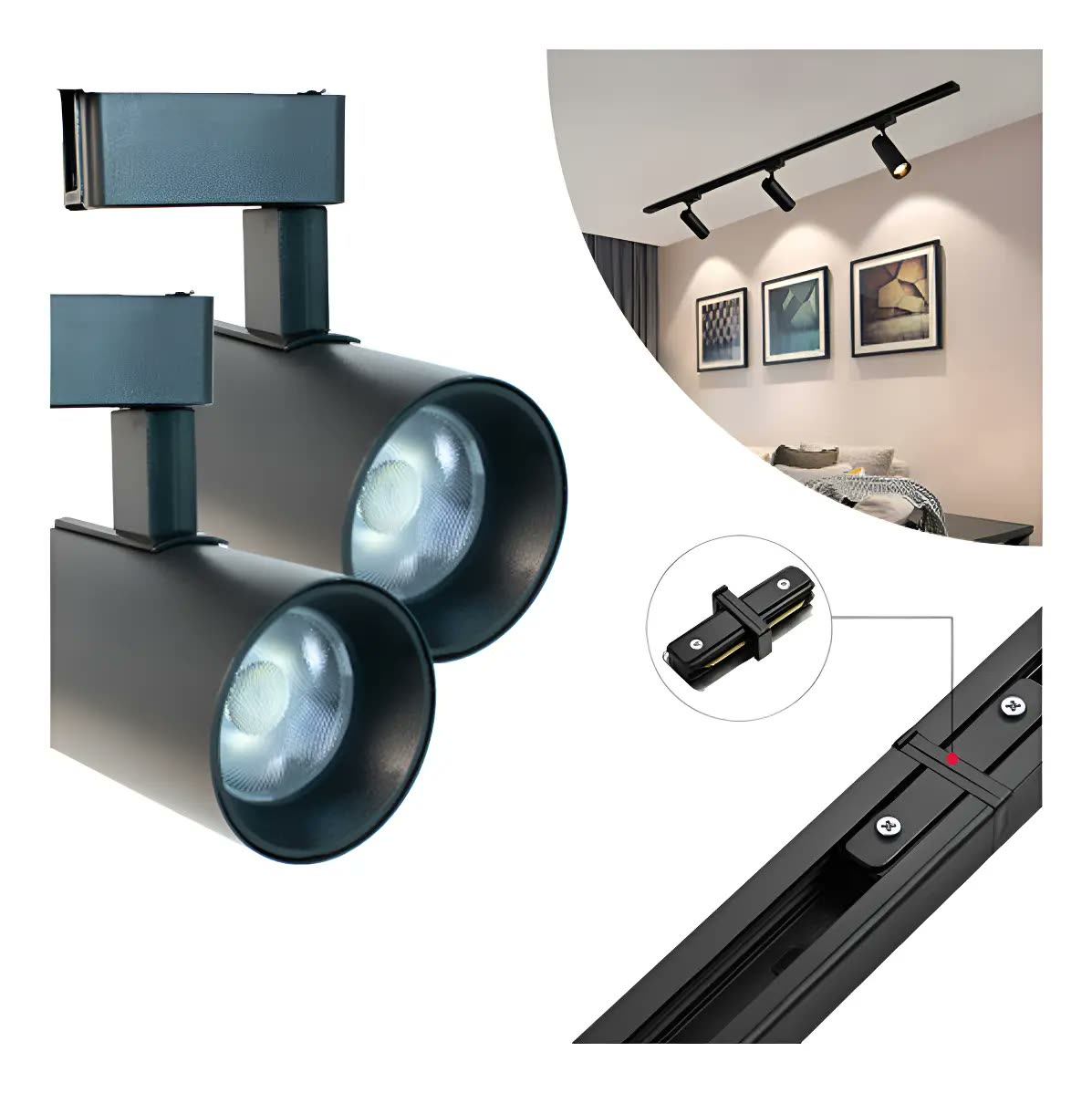 Kit  Trilho 2m + 6 Spots 10w Preto/branco 6500k 4000k 3000k
