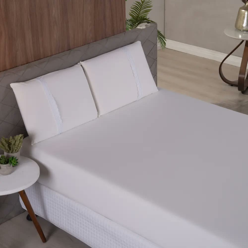 Jogo Lençol De Cama Queen 3 Peças Liso Elástico Barato