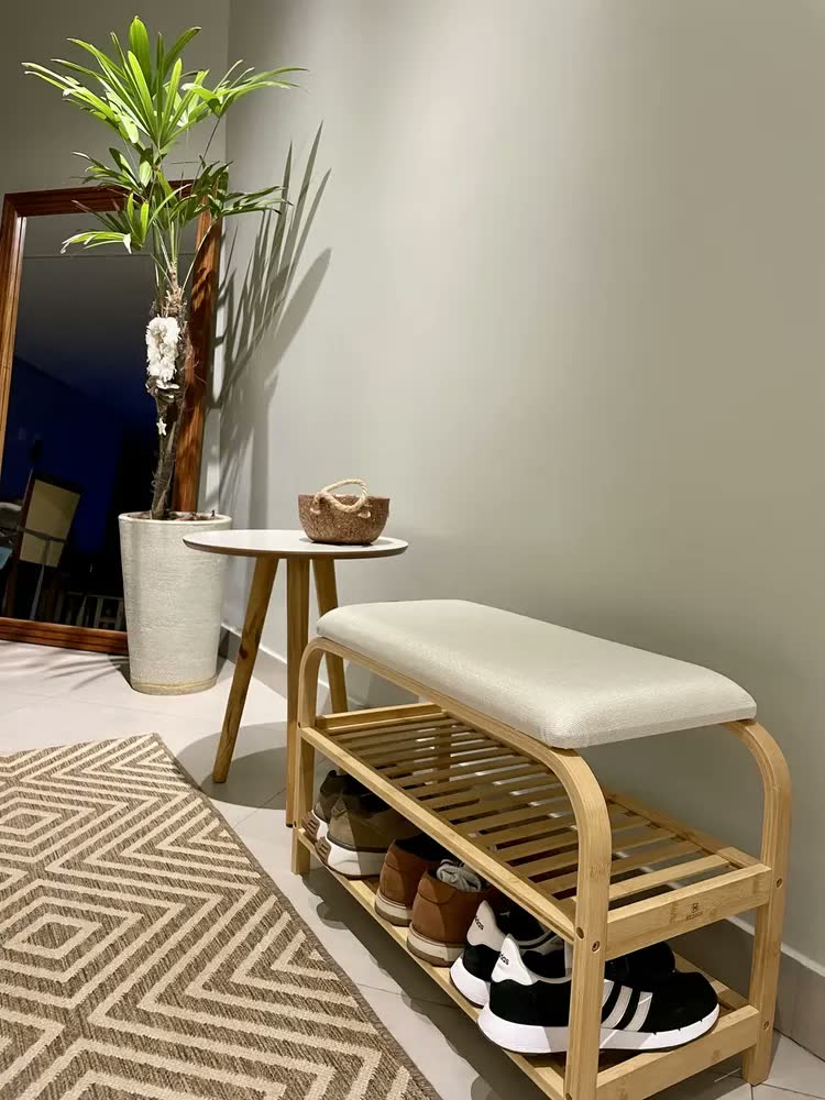foto de Sapateira Bambu Banco Estofado 70cm 2 Andares, Heimon