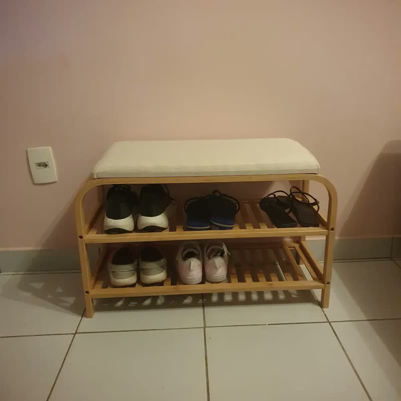 foto de Sapateira Bambu Banco Estofado 70cm 2 Andares, Heimon