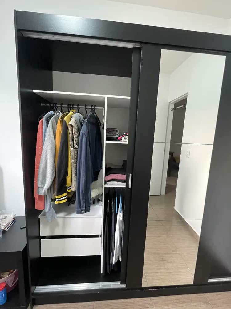 foto de Guarda-roupa Casal Madesa Reno 3 Portas Correr Com Espelho P Cor Preto/Rustic