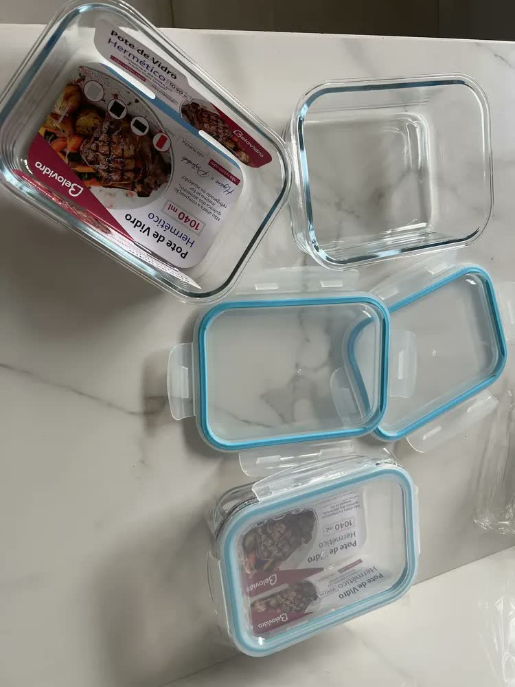 foto de Kit Potes De Vidro Hermético 3 Pçs 1 Litro Marmita Haüskraft Transparente