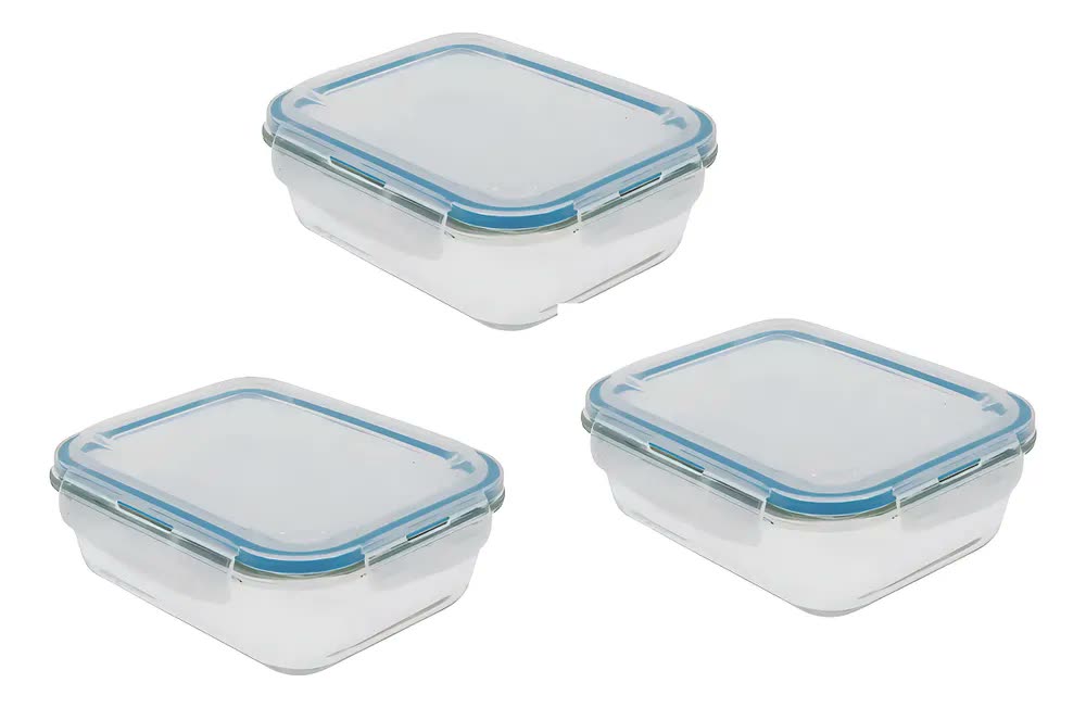 Kit Potes De Vidro Hermético 3 Pçs 1 Litro Marmita Haüskraft Transparente