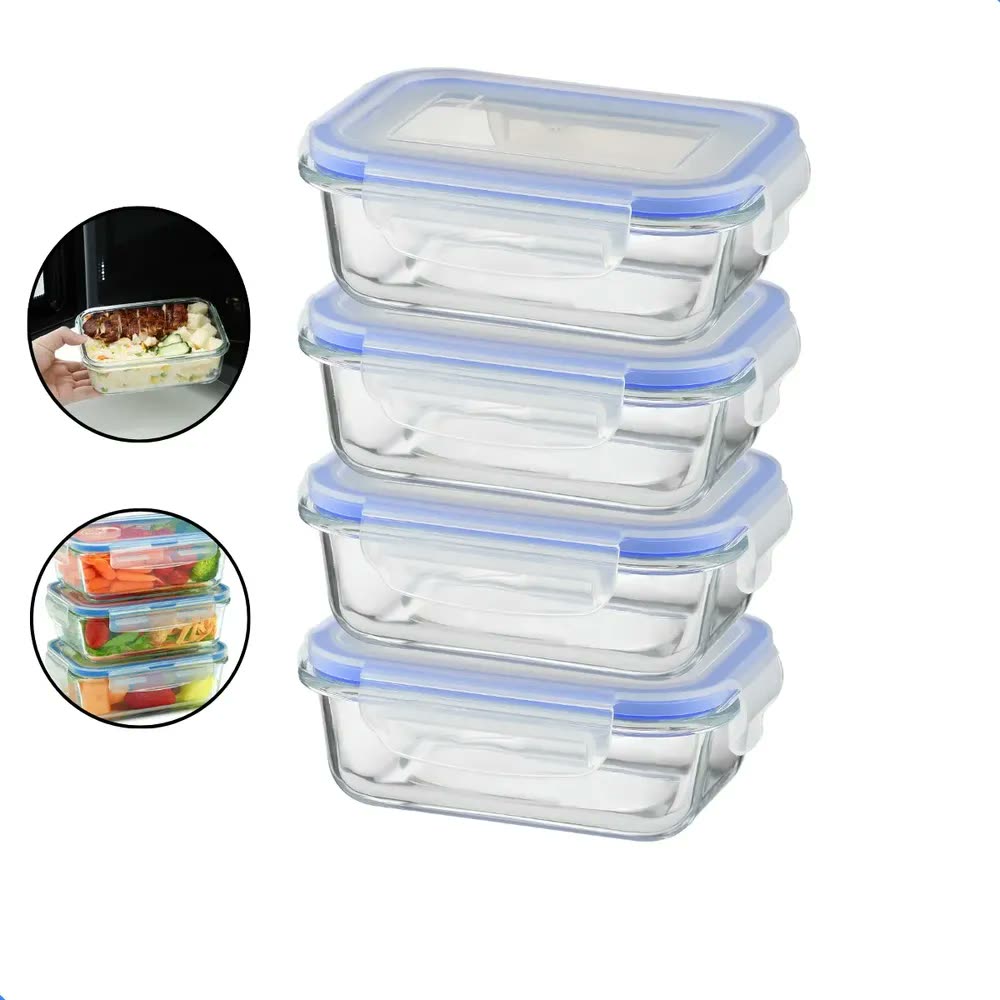 Conjunto 4 Potes Hermético Vidro Marmita 640ml Forno Refratário Cor Sortida Ziphome