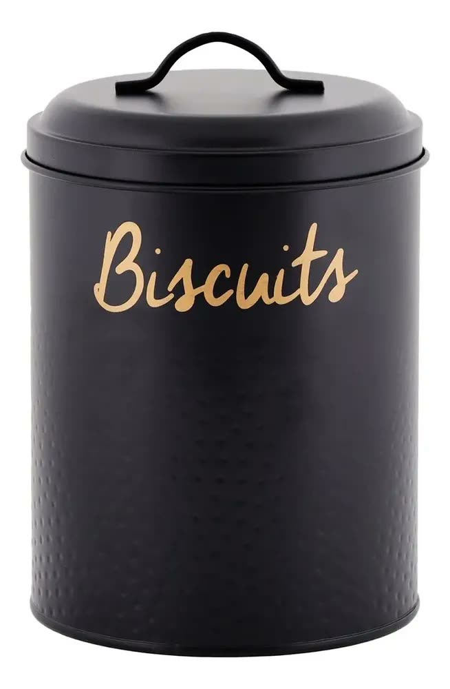Porta Biscoitos Hermético Aço Inoxidável Preto 1.5L com Tampa