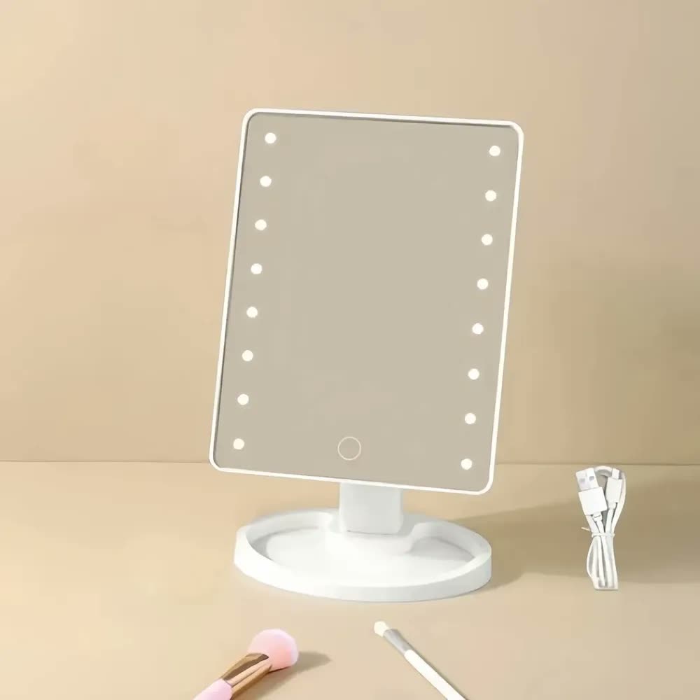 Espelho Maquiagem Mesa Luz Led Iluminado Portatil Quadrado Moldura Branco