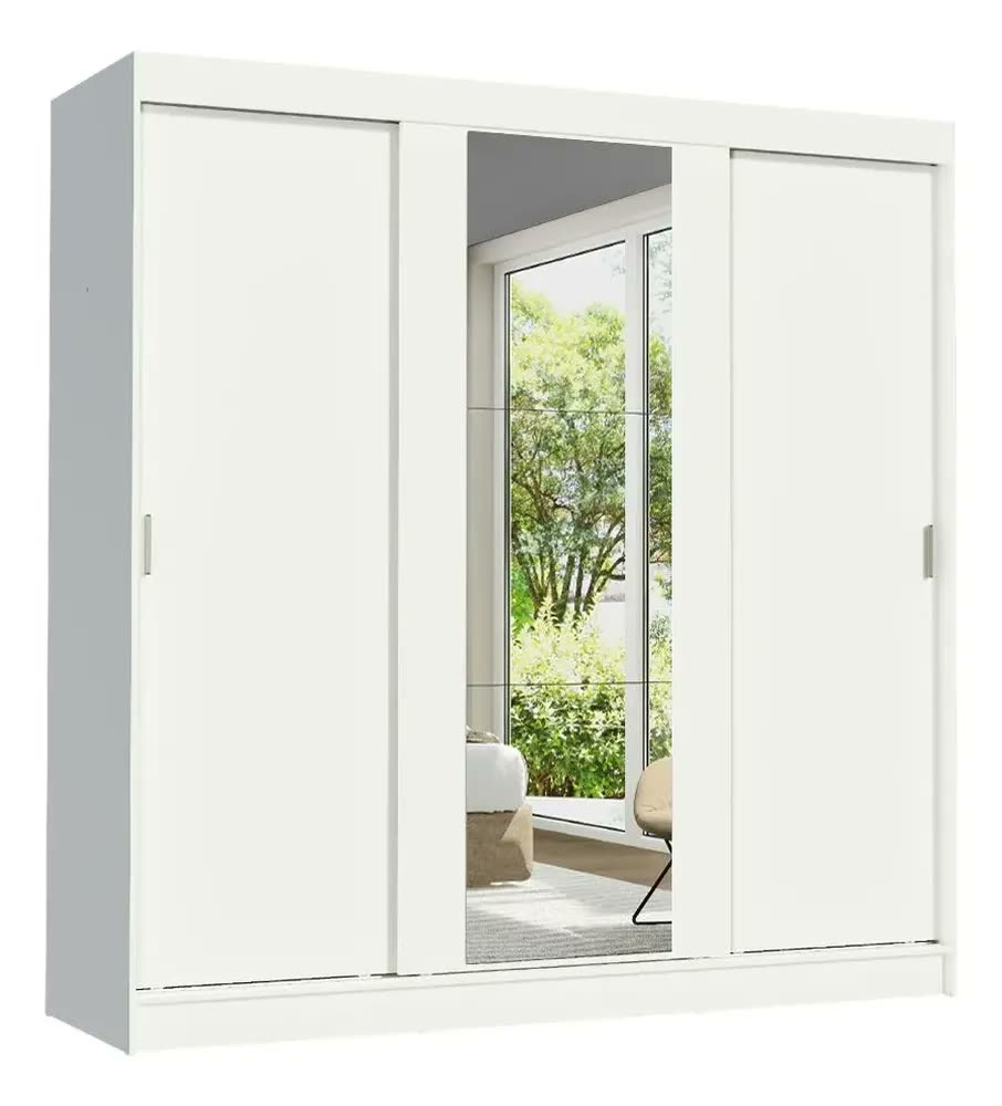 Guarda-roupa Casal Madesa Reno 3 Portas Correr Com Espelho B Cor Branco