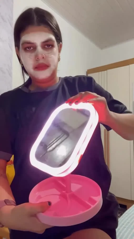 foto de Espelho Led Touch 3 Luzes Com Brilho Ajustável Recarregável