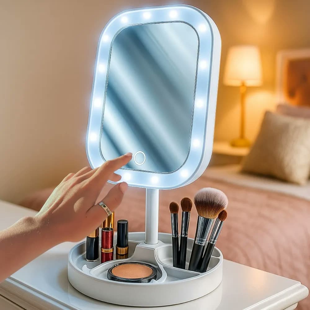 Espelho Led Touch 3 Luzes Com Brilho Ajustável Recarregável