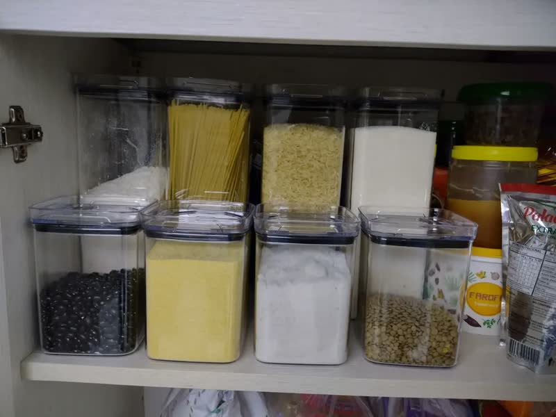 foto de Kit 8 Potes Herméticos Mantimentos Quadrado Cozinha Tampa Vedação Hermética Amobox