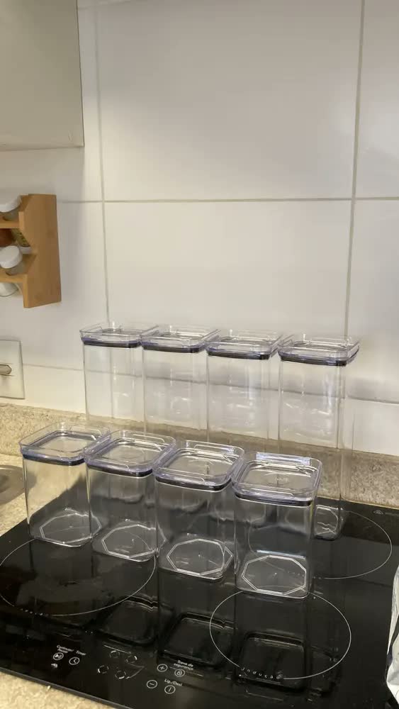 foto de Kit 8 Potes Herméticos Mantimentos Quadrado Cozinha Tampa Vedação Hermética Amobox