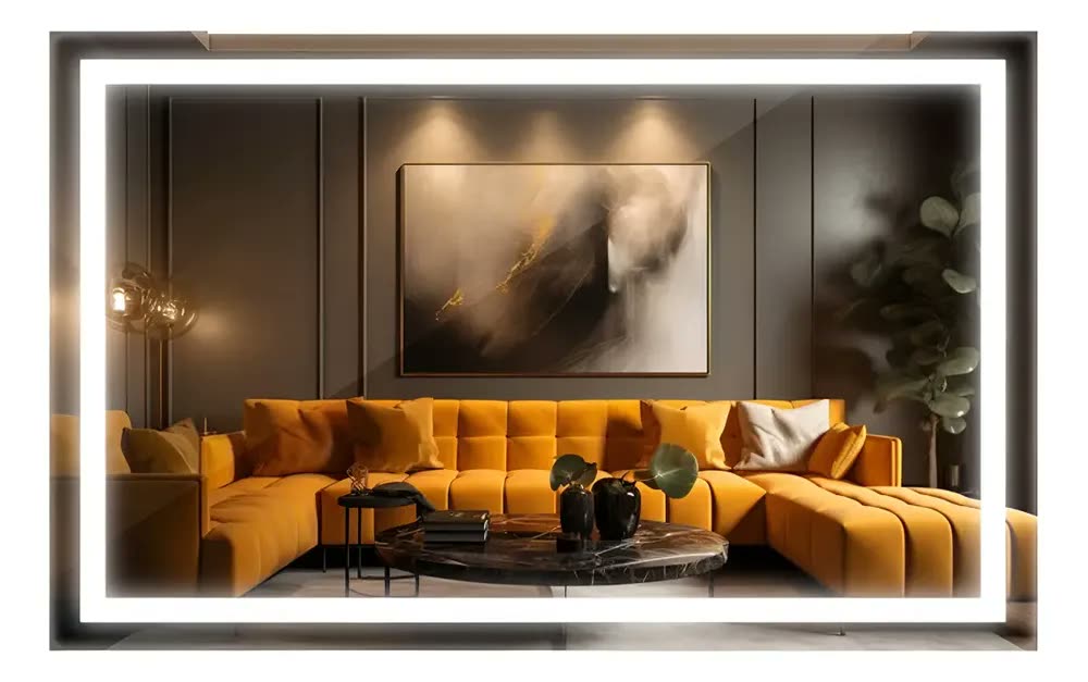 foto de Espelho Retangular Jateado Led 50x80 Lapidado Maquiagem Luxo Moldura Frio
