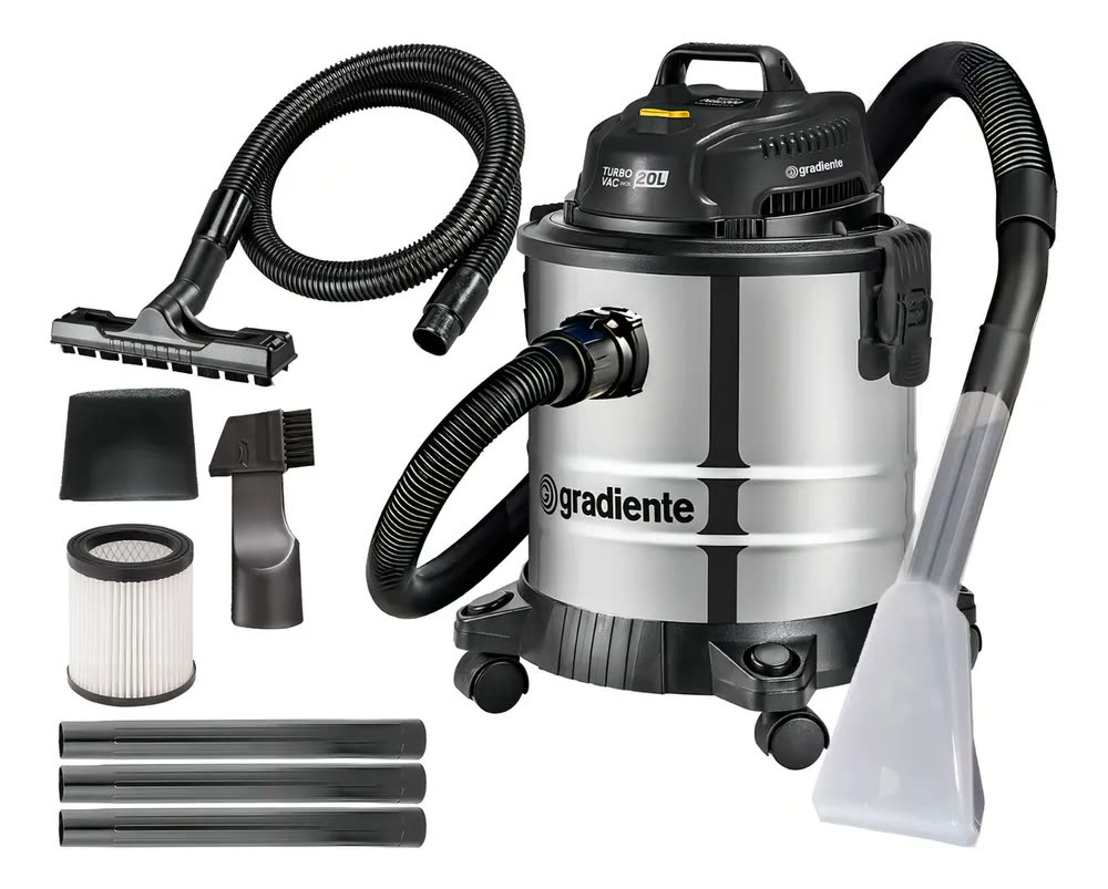 Aspirador de Pó e Água 20L 1200W Gradiente PGAC200 Inox Multiuso