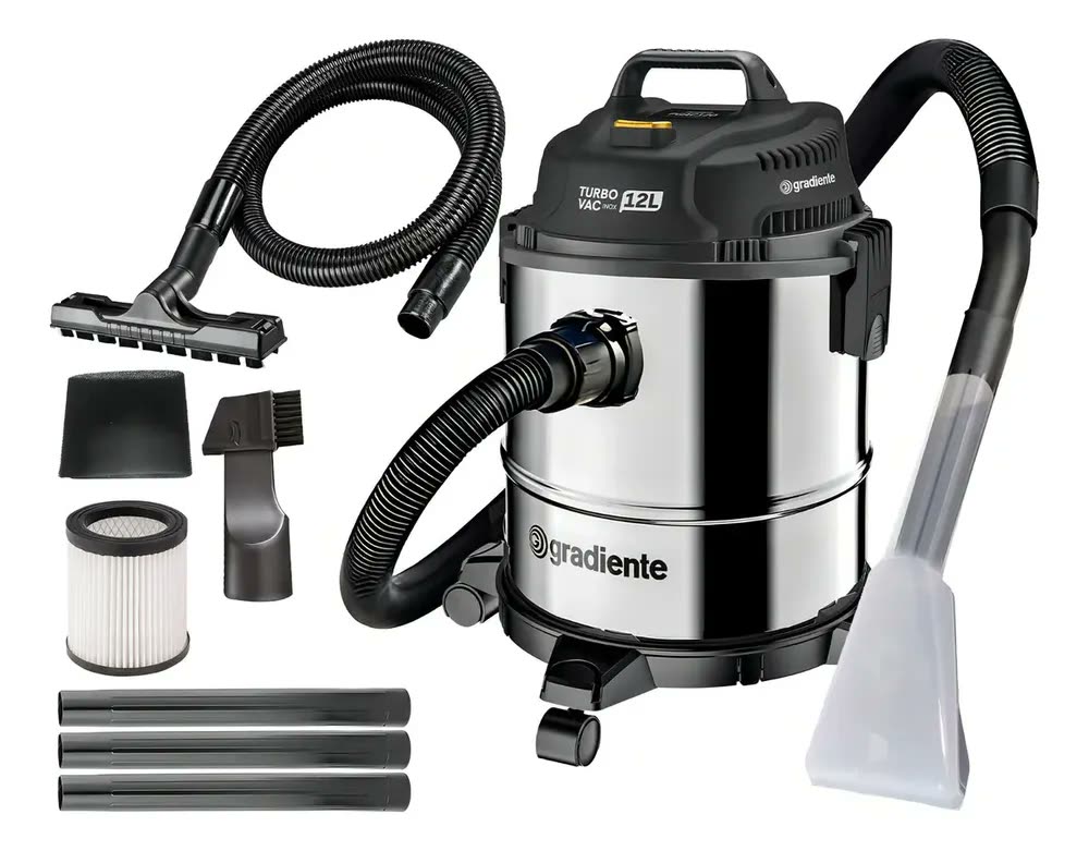 Aspirador De Pó E Água Inox Multiuso Soprador Com Bico Extratora 12l 1200w Turbo Vac Pgac120 Gradiente