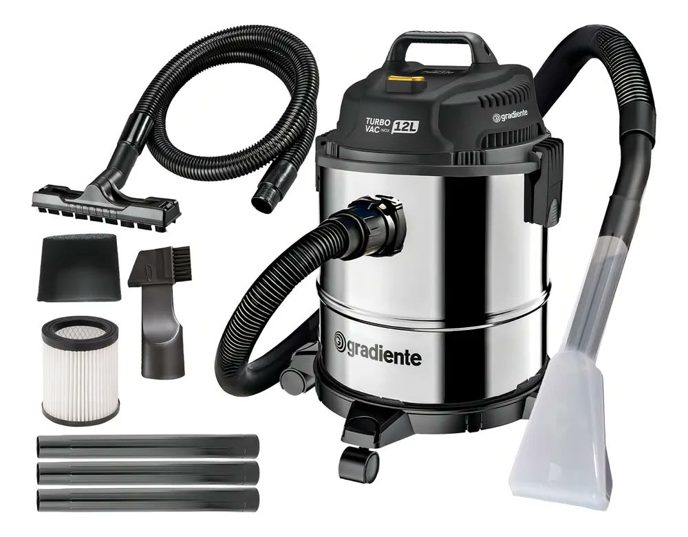 Aspirador De Pó E Água Inox Multiuso Soprador Com Bico Extratora 12l 1200w Turbo Vac Pgac120 Gradiente