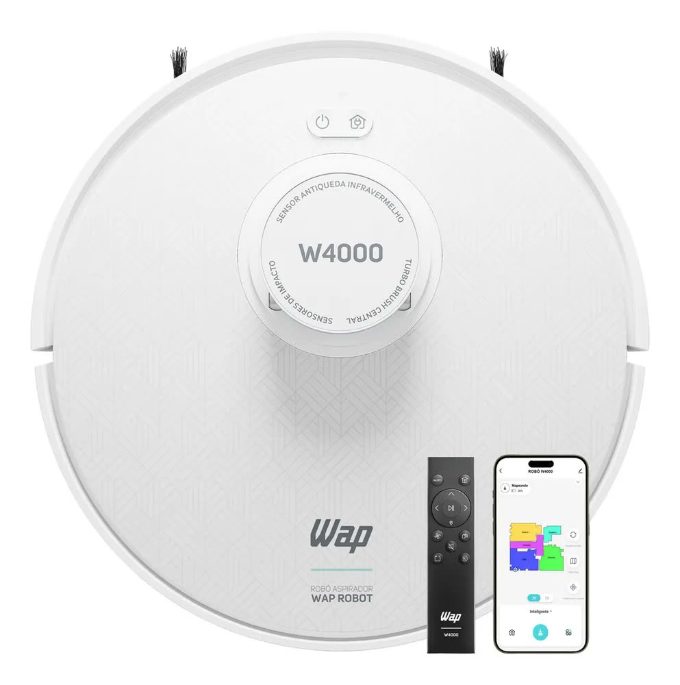 foto de Robô Aspirador de Pó WAP ROBOT W4000 - Estação Autolimpante, Mapeamento LDS 360°, Passa Pano com MOP Giratório