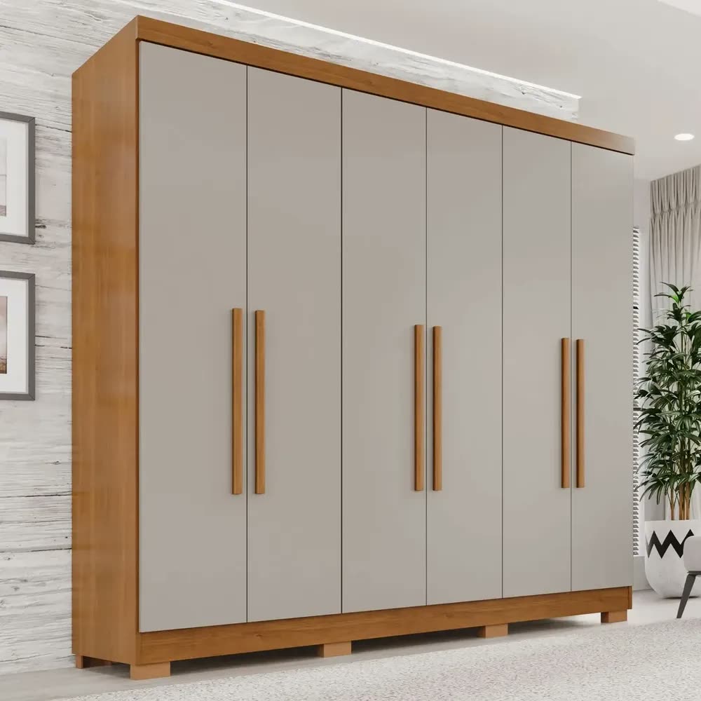 Guarda-roupa Casal 6 Portas 2 Gavetas França Espresso Móveis cor cinamomo off-white