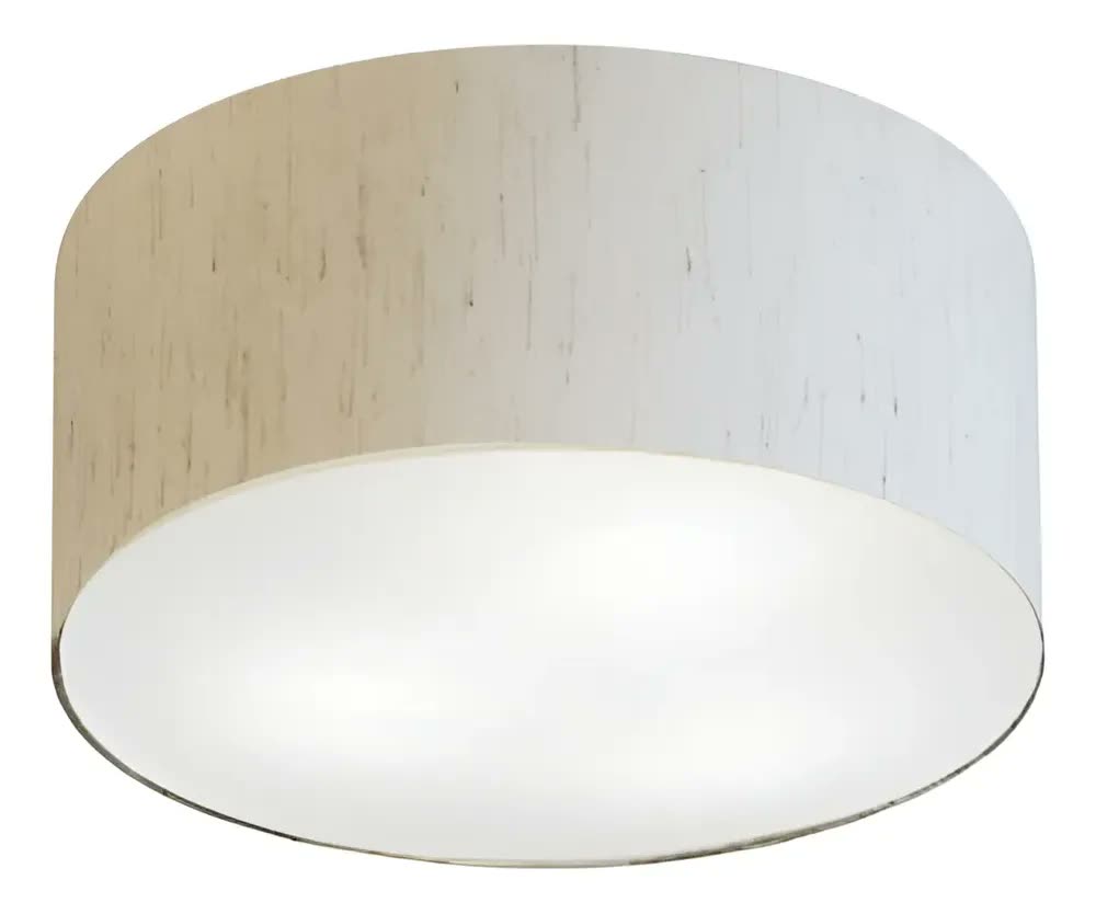 Plafon Cilindrico Vivare Md-3010 Cúpula Tecido 30x12cm Estrutura Linho bege