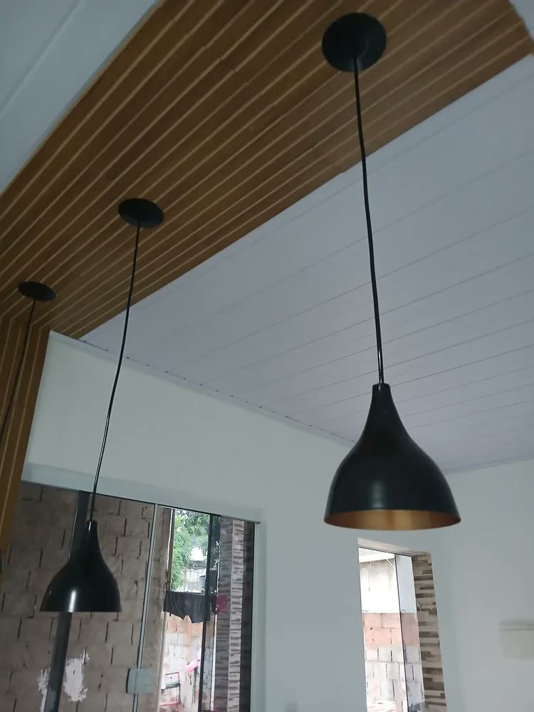 foto de Kit 3 Pendente Gotinha Luminária De Teto Cozinha, Balcão Estrutura Preto Com Cobre