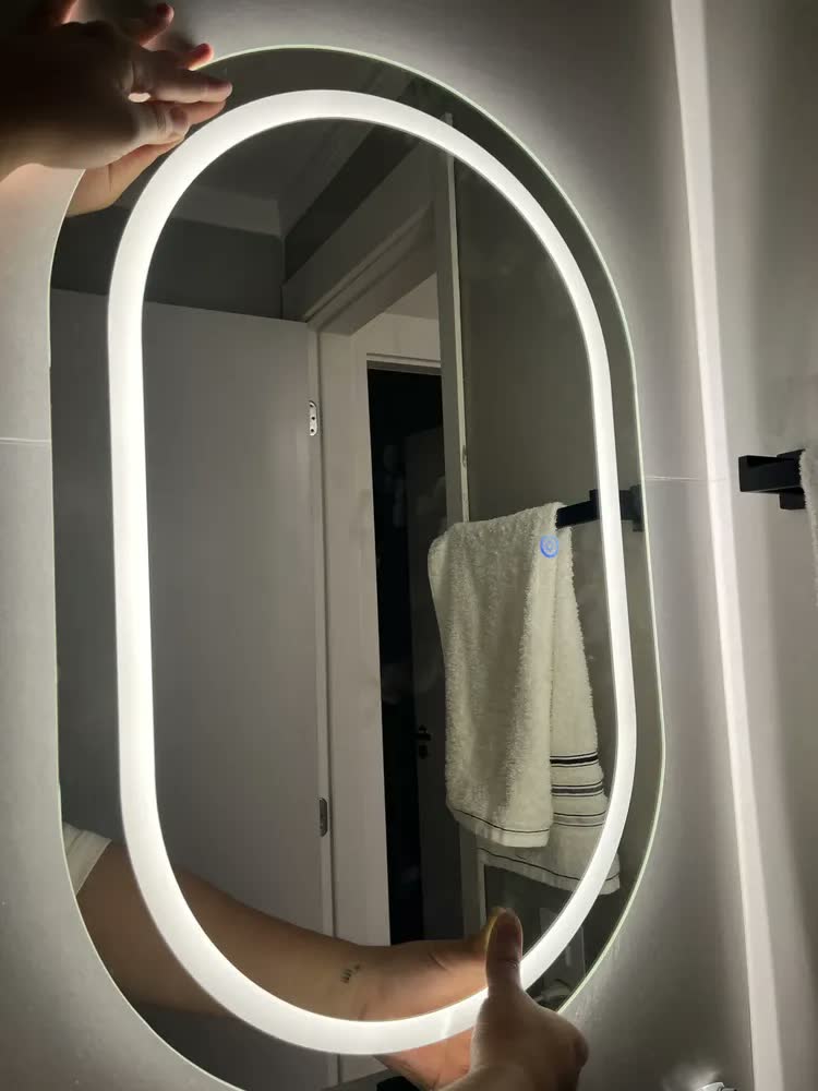 foto de Espelho Led Oval Banheiro Camarim Penteadeira 80x50cm Touch