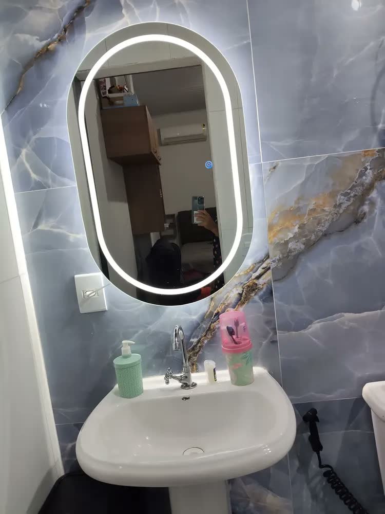 foto de Espelho Led Oval Banheiro Camarim Penteadeira 80x50cm Touch