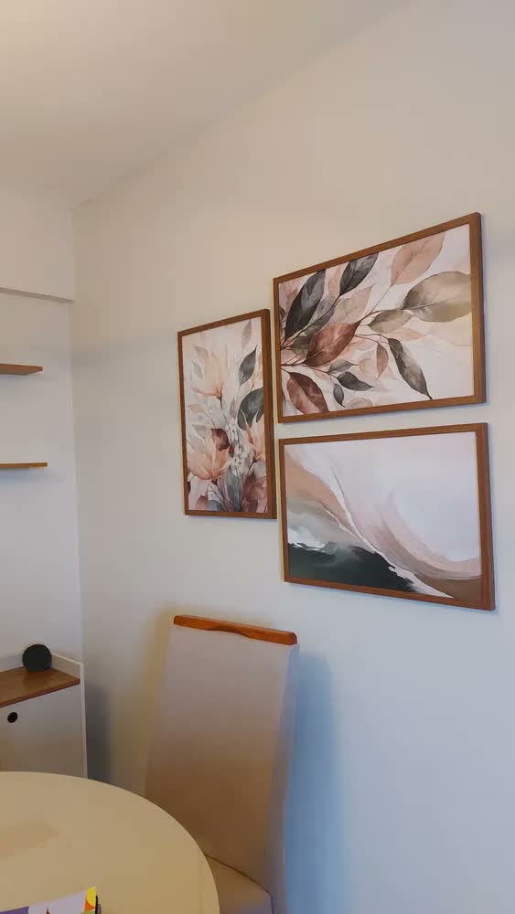 foto de Quadro Decorativo Trio Folhagens Botânico Boho Verde Moldura