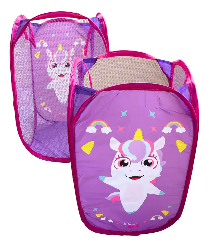Cesto Organizador Dobrável Infantil BBC Lilás Unicórnio 31cm x 50cm